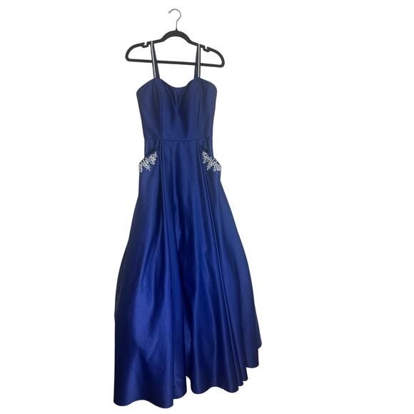 Blondie Nites by Stacy Sklar Women's Prom Gown 7 Strappy Embellished Royal Blue - Picture 4 of 16